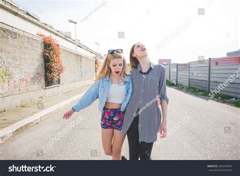 Two Beautiful Blonde Brunette Women Friends Stock Photo 293224634 Shutterstock