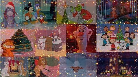 Many Pictures Of Cartoon Characters With Christmas Lights In The