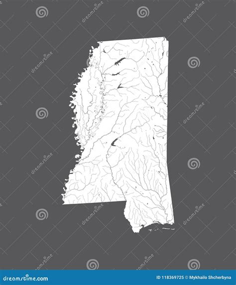 Kaart Van De Staat Van De Mississippi Met Meren En Rivieren Vector