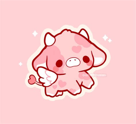 Cupid Cow Sticker Stickers Cute Kawaii Decal Cut Valentines Day T Etsy