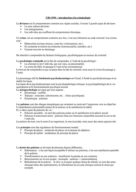 CRI 1950 Notes de cours du cours CRI1950 Introduction à la