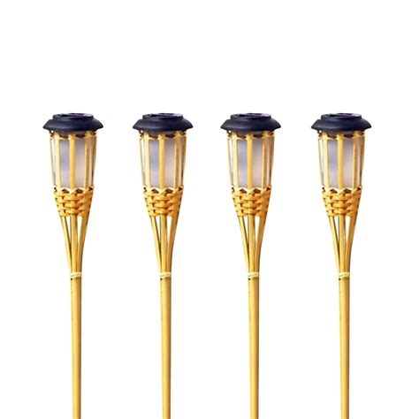 2pcslot Handcraft Bamboo Solar Powered Led Flame Lamp Flame Effect