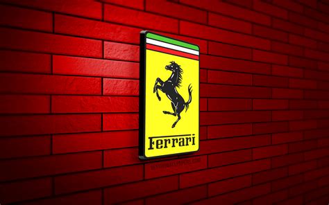 Download Wallpapers Ferrari 3d Logo 4k Red Brickwall Creative Cars Brands Ferrari Logo 3d