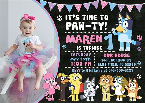 Bluey Girl Birthday Party Invitation With Or Without Photo Printed O Binviteddesigns