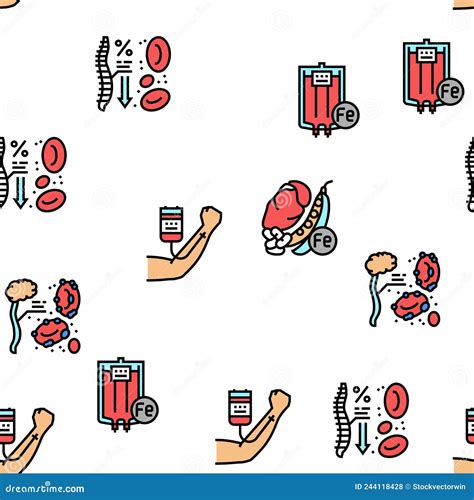 Anemia Patient Health Problem Icons Set Vector