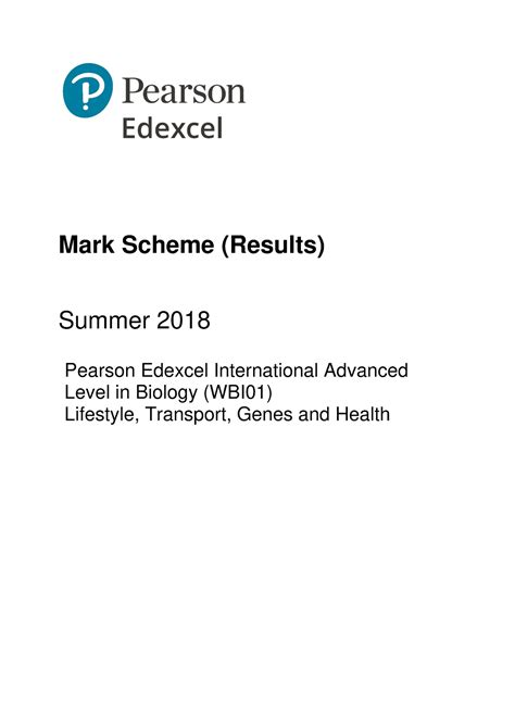 Markscheme Unit1wbi01 June2018 Ial Edexcel Biology Mark Scheme Results Summer 2018 Pearson