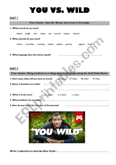 You vs Wild (Bear Grylls interactive episode) - ESL worksheet by tmorard