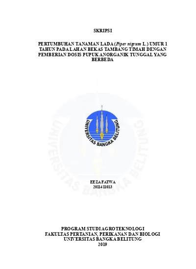 Pertumbuhan Tanaman Lada Piper Nigrum L Umur Tahun Pada Lahan Bekas