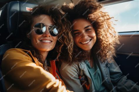 Premium Photo Happy Lesbian Couple Sitting On Plane