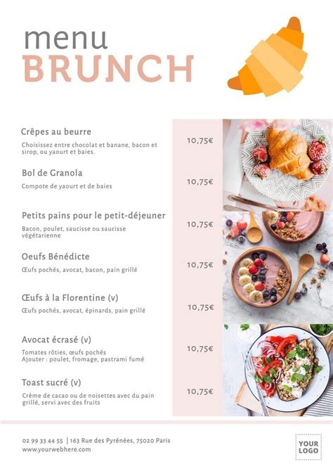 Modèles de menus de petit déjeuner et de brunch modifiables