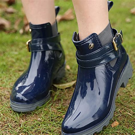 Lady Pvc Ankle Rain Boots Shoes Women Waterproof Short Tube Bright Face Ladies Pvc Elastic