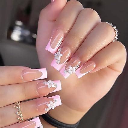 Amazon 24 Pcs Pink French Press On Nails Long Square WLGDLH Fake Nails Nude Coffin False