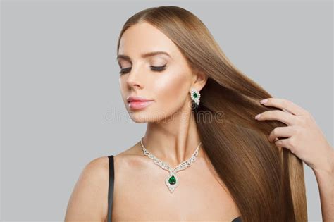 Beauty Jewelry Model Beautiful Woman Portrait Brunette Woman With Long