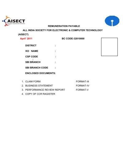 BF Claim Form For SBI Loan and Other Services - aisect