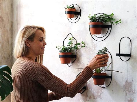 Modern Black Wall Planters With Geometric Designs