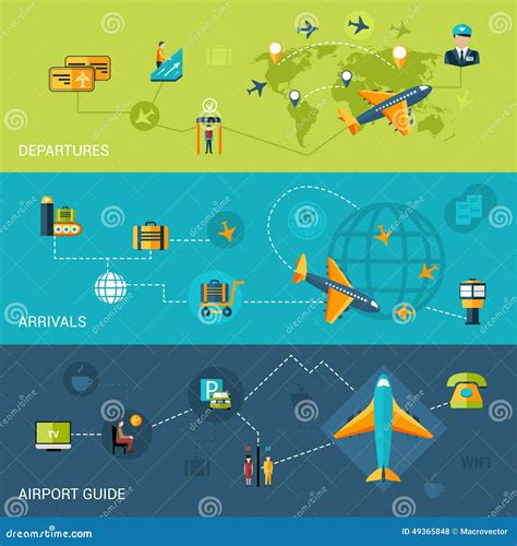 被设置的机场横幅 向量例证 插画 包括有 指南 格式 质量 书签 例证 水平 飞机 装饰 49365848