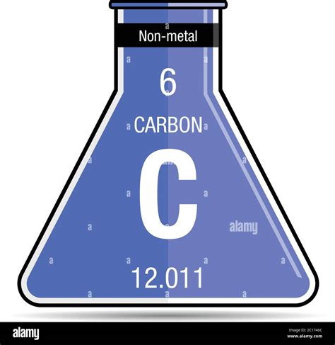 Carbon symbol on chemical flask. Element number 6 of the Periodic Table of the Elements ...