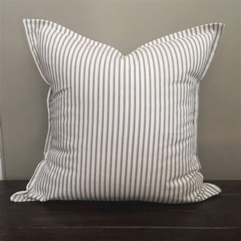 Gray Ticking Stripe Pillow Farmhouse Pillows Cottage Etsy