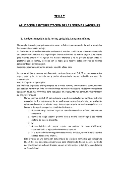 Tema 7 Tema 7 Derecho del Trabajo TEMA 7 APLICACIÓN E