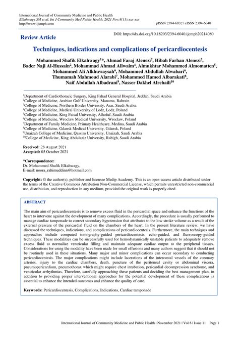 Pdf Techniques Indications And Complications Of Pericardiocentesis