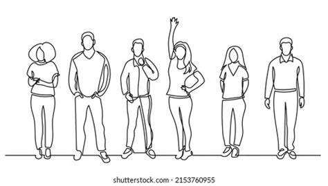 Continuous Line Drawing Diverse Group Standing Stock Vector Royalty