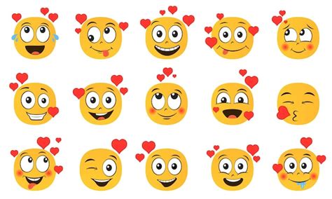 Emoticons Im Liebesset Sammlung Gelber Cartoon Emoji Mit Herzen