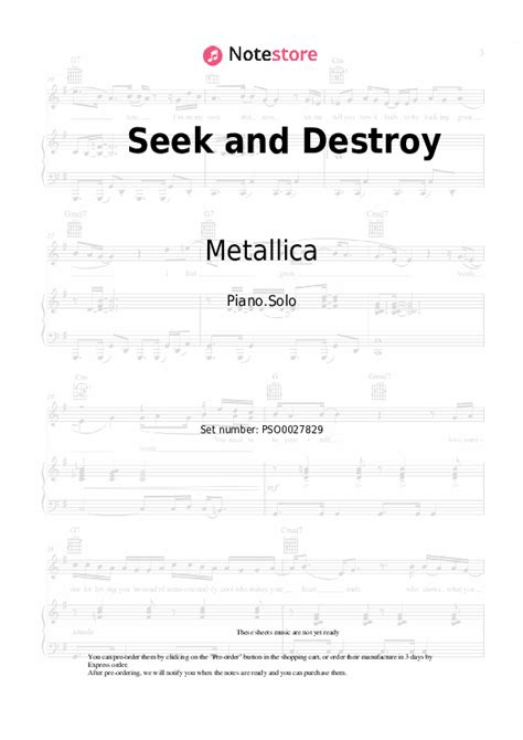 Metallica Seek And Destroy Piano Sheet Music In Note Store