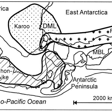 Reconstruction Of Pre Break Up Western Gondwana Showing The Major