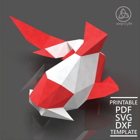 Koi01 Paper Craft Digital Template Origami Pdf Svg Dxf Download Diy