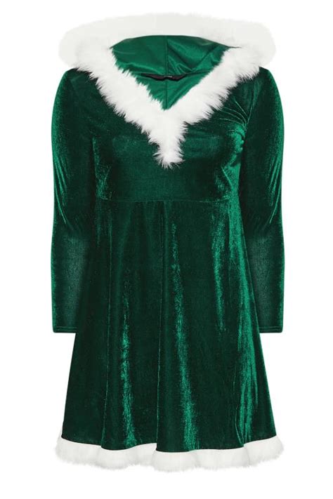 Yours London Plus Size Green Velvet Santa Christmas Dress Yours Clothing