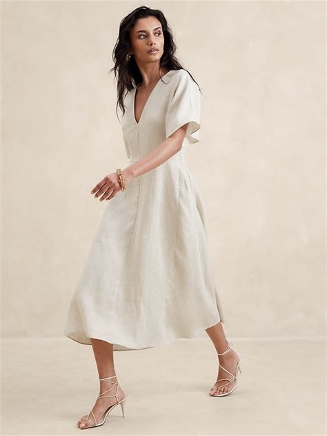 Maya Linen Midi Dress Banana Republic