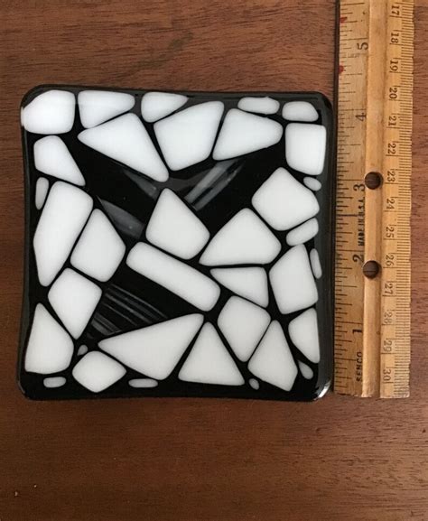 Black And White 4 14 Fused Glass Plate Black And White Candle Holder Black And White Trinket