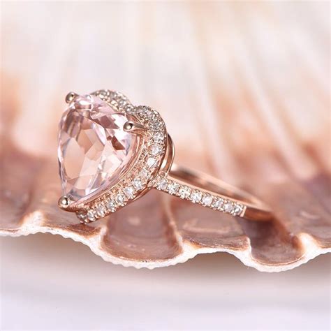 Heart Shape Morganite Engagement Ring K Rose Gold Mm Pink Etsy In