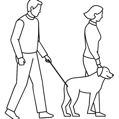 Un Dibujo De Un Hombre Y Una Mujer Paseando Un Perro Vector Premium