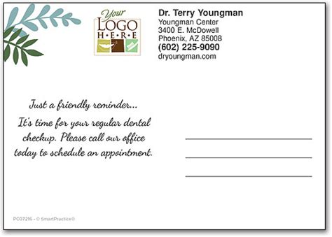 Botanical Reminder Semi Custom Dental Recall Postcard Smartpractice