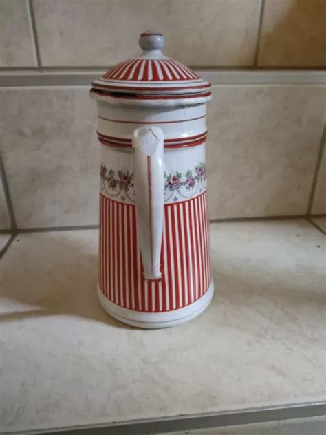 ANCIENNE CAFETIÈRE JAPY en tôle émaillée décor fleurs pensée et roses