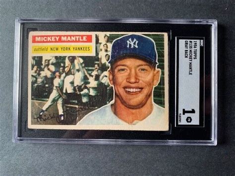 1956 Topps 135 Mickey Mantle SGC 1 Gray Back New York Yankees Free