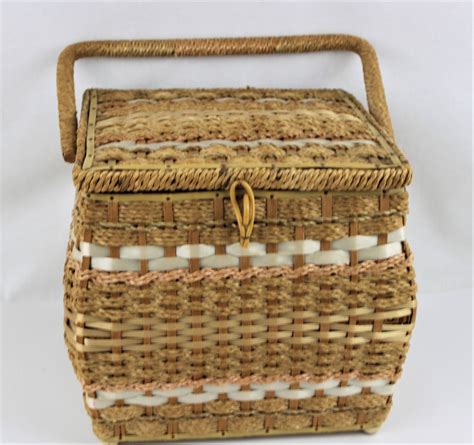 Vintage Large 1960s Natural Wicker Sewing Basket