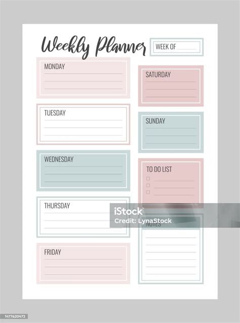 Weekly Planner Printable Vector Template Blank Organizer Page A4 A5 Business Schedule Page For A