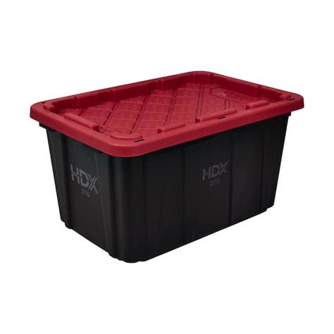 Hdx 27 Gal Tough Storage Tote In Black And Red 999 27g Hdx Red The