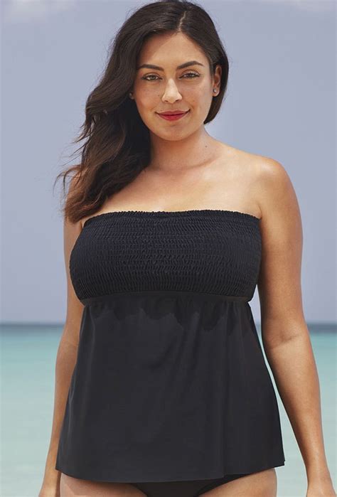 Smocked Bandeau Tankini Top Bandeau Tankini Top Plus Size Swimwear