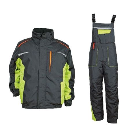 Set De Lucru Prisma Winter Cu Salopete Gri Verde Viki Workwear