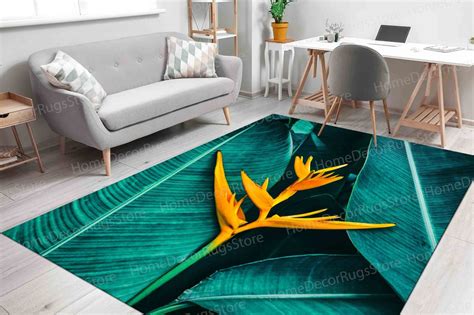 Step Rug Tropical Flower Rug Green And Yellow Rugs Flower Rugs