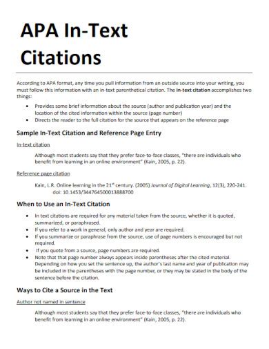 Apa In Text Citation 24 Example How To Use Pdf