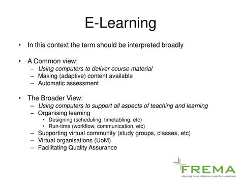 Ppt Frema E Learning Framework Reference Model For Assessment