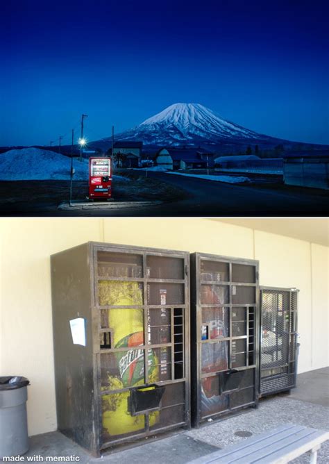 The Vending Machine On The Top Is In Japan Made Of Glass Completely