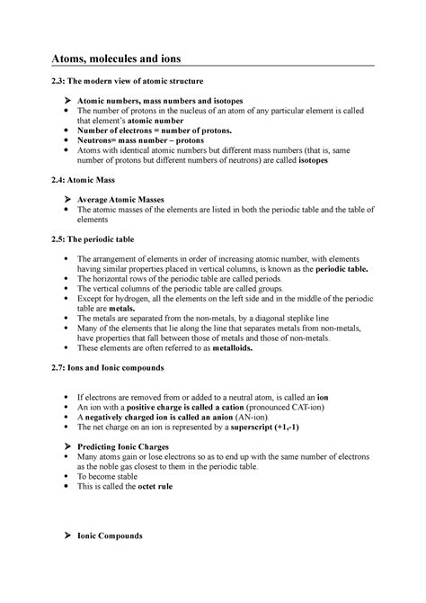 Chemistry Textbook Notes Atoms Molecules And Ions 2 The Modern View