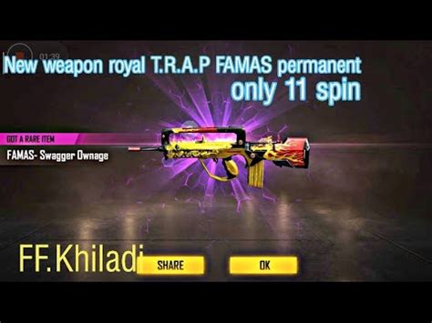 Free Fire New Weapon Royal T R A P Famas Permanent Only X Spin Youtube