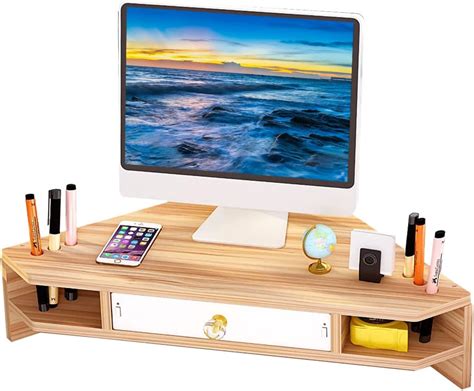 Royumi Corner Monitor Stand Clear Acrylic Leg ＆ Wood Corner