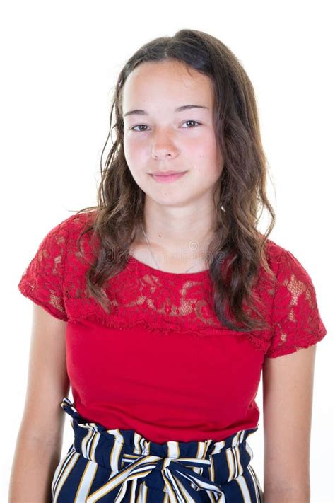 Jolie Jeune Fille Brunette Aux Cheveux Minuscules Sur Fond Blanc Photo Stock Image Du Mod Le